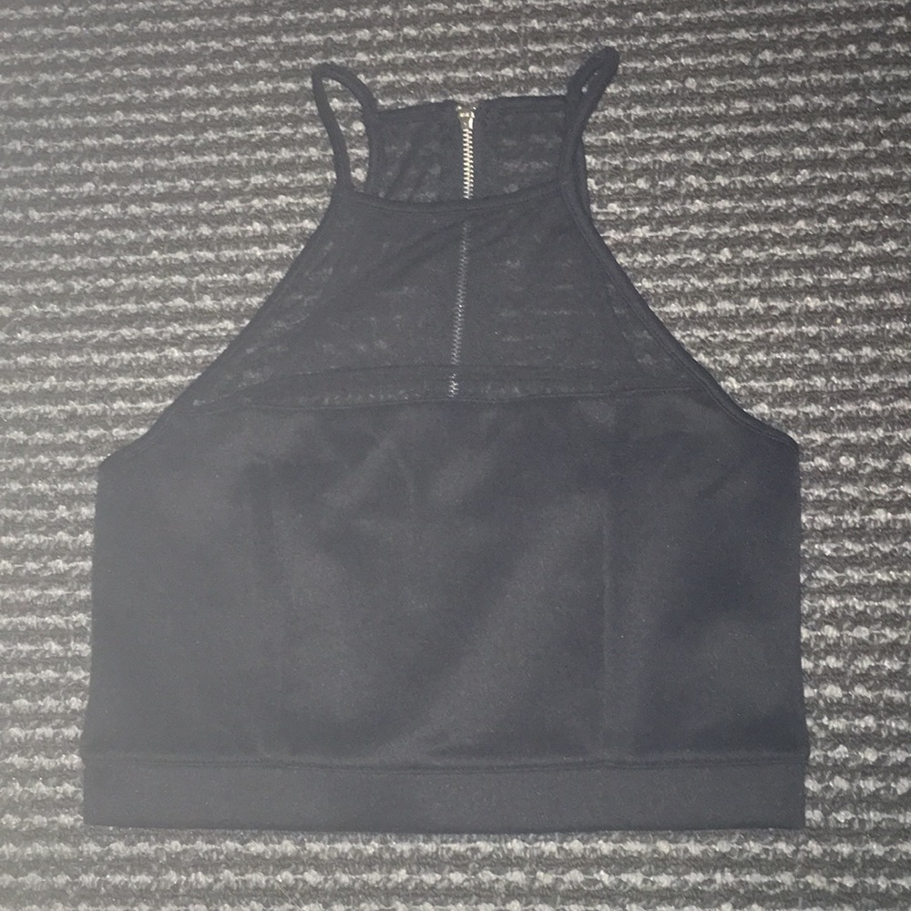 Black zipper/ mesh crop top